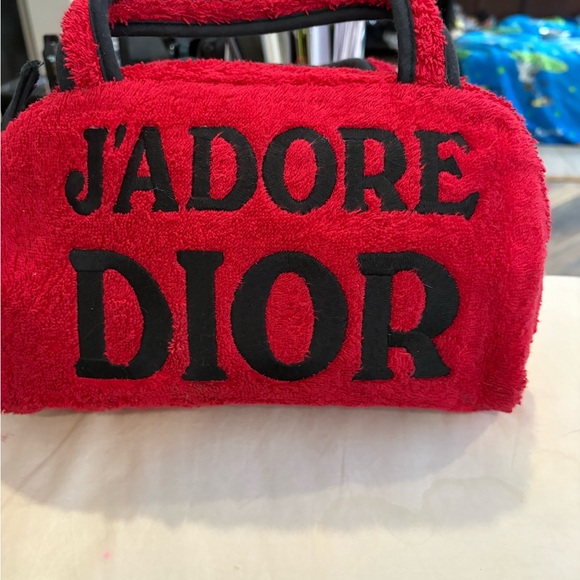 Dior Handbags - Dior Red Plush Mini Bag with Black Logo